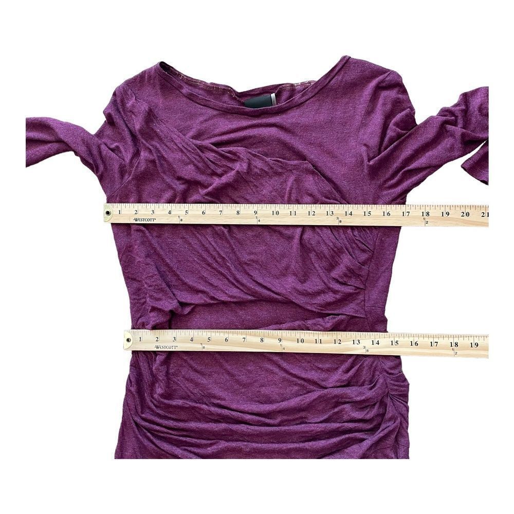 Heather Bordeaux Draped Ruched Bubble Hem Mini Dress Long Sleeve Purple Size M - Picture 10 of 11